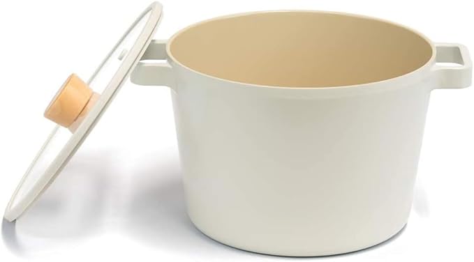 Fika NEOFLAM FIKA Deep Stock Pot for Stovetops and Induction | Glass Lid with Wood Knob | Made in Korea (8.7in / 4.9qt)