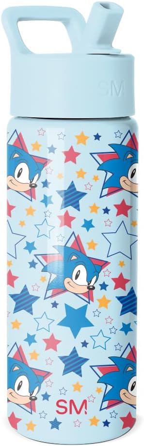 Simple Modern Kids Summit Water Bottle with Straw Lid | SEGA Sonic the Hedgehog 18oz Stainless Steel Cup Insulated Tumbler for Toddlers, School | Sonic Stars