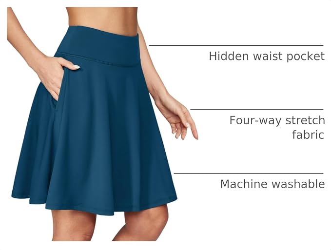 IUGA 20" Knee Length Skorts Skirts for Women with Pockets Tennis Skirt High Waisted Golf Skirts for Women Casual Athletic
