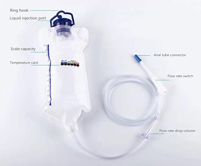 Reusable Enema Bag Kit, Enemas for Colon Cleanse for Women and Men, 1200ML Douche Bag Body Detox -Including 1.8M Silicone Hose and 10 Soft Replacement Colon Tubes