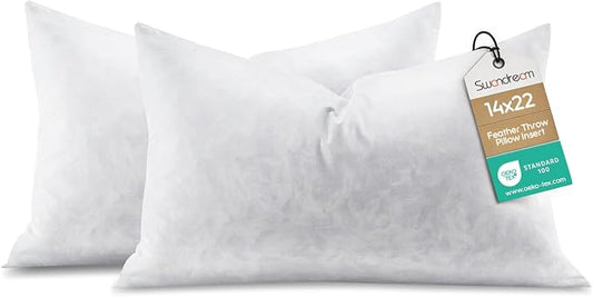 14x22 Feather Lumbar Pillow Inserts, Decorative Throw Pillow Inserts for Covers, Fuller Fit with Soft Support for Bed and Couch, Set of 2