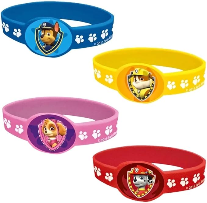 Unique Assorted Colors Paw Patrol Stretchy Bracelets - 3.50" x 1.25" (Pack Of 4) Kids Bracelets - Durable Vinyl & Fun Party Favors & Gifts For Kids, Great For Themed Parties & Events