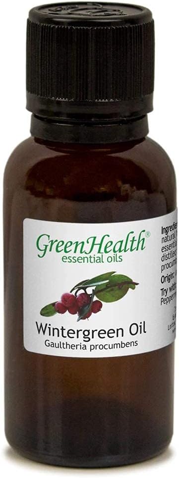 Wintergreen Essential Oil - 1 fl oz (100% Pure & Uncut) - GreenHealth - Amber Glass Bottle w/Child Resistant Cap