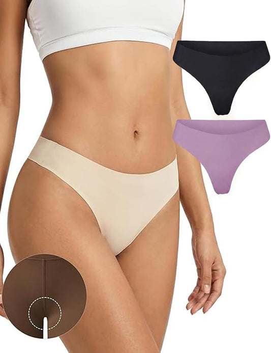 Seamless Thongs Invisible No Show Thong Panty Liners VPL Workout Underwear Cotton Thongs for Women G-Strings Tangas