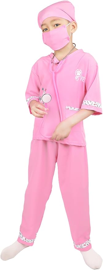 ANPHILE Kids Veterinarian Costume, Kids Doctor Vet Costume Outfit Pretend Play Dress Up Set for Halloween