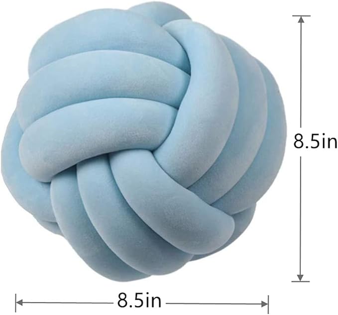 Knot Pillow Ball Round Cushion Pillows, Children Room Decoration Plush Toys Calming Stress Relief Toy (Light Blue,8.5in/22cm)