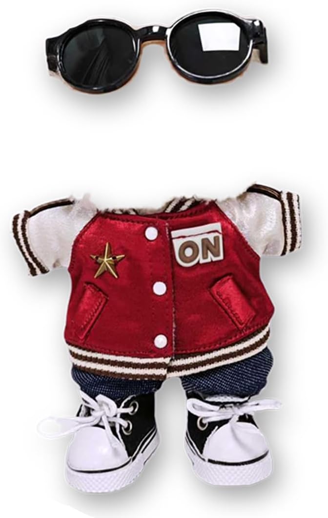 5 Set 17cm Doll Clothes -Clothes for Dolls Outfit - Accessories for 17cm Dolls Clothes +Light Pink Heart-Shaped Velvet hat + Small Camera + Glasses + Canvas Shoes, No Doll Included (Style X)