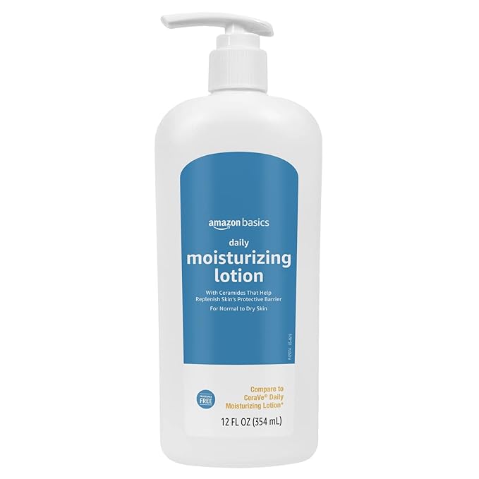 Amazon Basics Daily Moisturizing Lotion for Face and Body, Fragrance Free, with Ceramides, 12 fl oz, 1-Pack