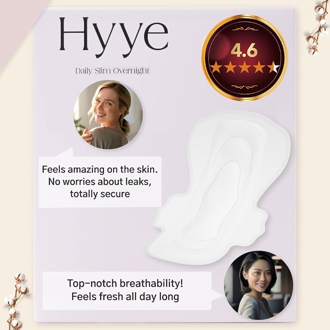 Hyye Ultra Thin Sanitary Pads with Wings, High Absorbency, Air Flow Cotton Soft Touch Cover, Unscented, Made in Korea (Large, 14 Count)