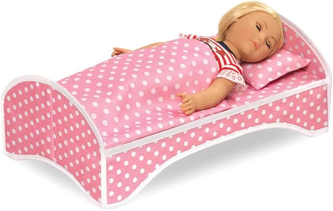 Badger Basket 3-in-1 Trolley Doll Carrier with Rocking Bed and Bedding – Adorable Pink Polka Dot Design for 18-Inch Dolls