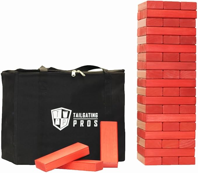 Tailgating Pros Premium Giant Toppling Timbers with Carrying Case – Choose Your Team Colors! Jumbo Outdoor Yard Game, Tower Grows to Over 5 Feet!