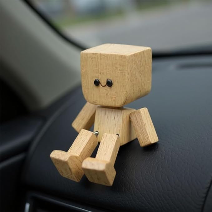 Charming Little Wooden Figure That Sways with 12PCS Expressions, Handmade Shaking Feet Wooden Car Dashboard Decorations or Dashboard, Office, Gifts-2pcs