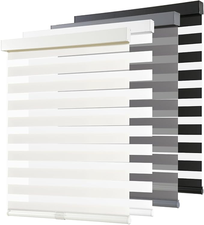 AOSKY Cordless Zebra Blinds for Windows Pull Down Roller Window Shades Dual Layer Light Filtering Privacy for Day and Night, Free-Stop Door Shades for Home Easy to Install (62" W X 72" H，Beige)