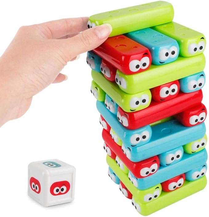 wonuu Timber Tower Block Stacking Game Colored Cartoon Plastic Building Blocks Board Educational Game