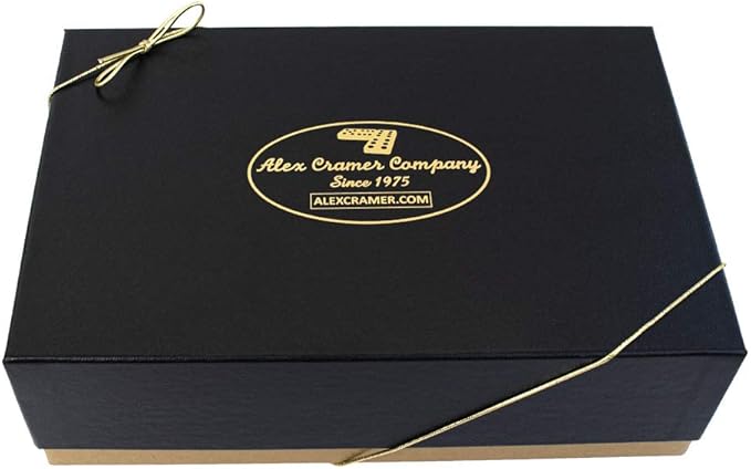 Alex Cramer Cabin Club Classic Domino Set with Black Walnut Case - Premium Quality 28 Indestructible Double-Six Dominoes (Domino Set with Personalized Brass Plate)