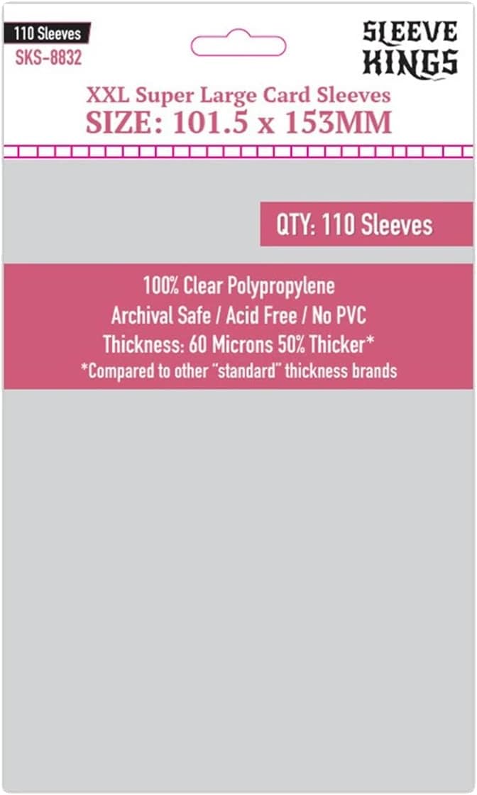 Sleeve Kings Premium XXL Super Large Card Sleeves – 101.5 x 153mm, 110 Pack, Extra Clear 60 Micron, Acid-Free, PVC-Free, Compatible with Spirit Island, Battlestar Galactica: The Board Game
