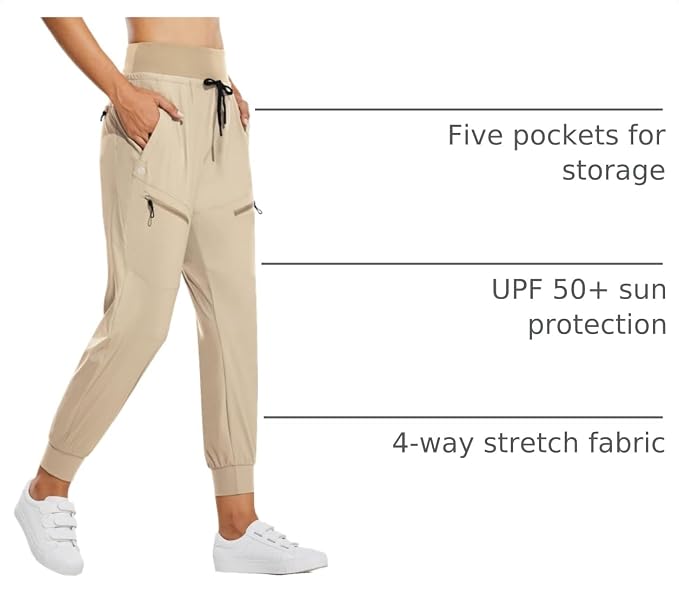 baleaf Womens Lightweight Hiking Pants Water Resistant Quick Dry Joggers with 5 Zipper Pockets UPF 50+ for Travel Hiking