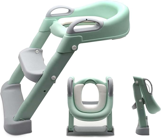 Classic Potty Training Toilet Ladder Seat With Upgraded Cushion Step Stool Ladder Toilet Trainer for Baby Toddler Kids Children In Green [P/N: ET-BABY002-GREEN-C]