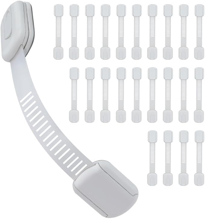 Child Proof Cabinet Locks - Cabinet Locks Baby Proofing with 3M Adhesives for Refrigerator, Oven, Cupboards, Toilet Seat - Adjustable,Easy Installation,No Drilling (24 Pack) | Strong adjustable adhesive straps for cabinet, drawer, fridge, toilet & oven...