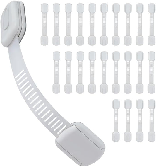 Child Proof Cabinet Locks - Cabinet Locks Baby Proofing with 3M Adhesives for Refrigerator, Oven, Cupboards, Toilet Seat - Adjustable,Easy Installation,No Drilling (24 Pack) | Strong adjustable adhesive straps for cabinet, drawer, fridge, toilet & oven...