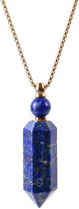 YGLINE Perfume Bottle Necklace,Essential Oil Bottle Pendant,Hexagon Prism Bottle Pendant,Various Gemstones,Healing Stones,Women Gifts