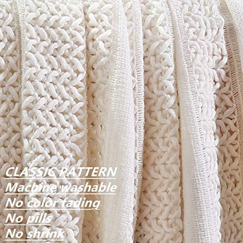 CREVENT Farmhouse Knit Throw Blanket for Couch Sofa Chair Bed Home Decoration, Soft Warm Cozy Light Weight (50''X60'' Cream/White)