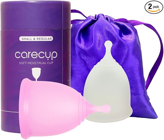 Reusable Menstrual Cup Set - The Most Reliable Medical Grade Silicone Period Cups - Comfortably use for 12 Hours (Small & Large)