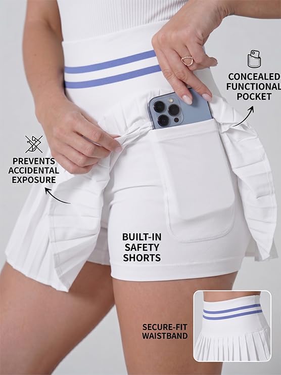 Two Piece Tennis Skirt Set for Women, Athletic Outfit with Pockets & Built-in Shorts, Moisture Wicking Golf Dress