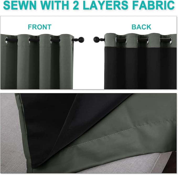 NICETOWN 100% Blackout Blinds, Set of 2, 46" x 102", Dark Mallard, Laundry Room Decor Window Treatment Curtains for Large Patio Sliding Door, Thermal Insulated Curtains for Bedroom
