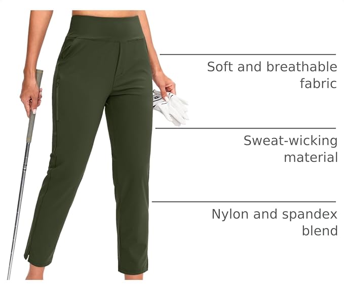 YYV Women's Golf Pants High Waist Stretch Ankle Pants with Pockets | Work Ankle Pants, Dress Pants with 4 Pockets, For Yoga Business Travel Casual