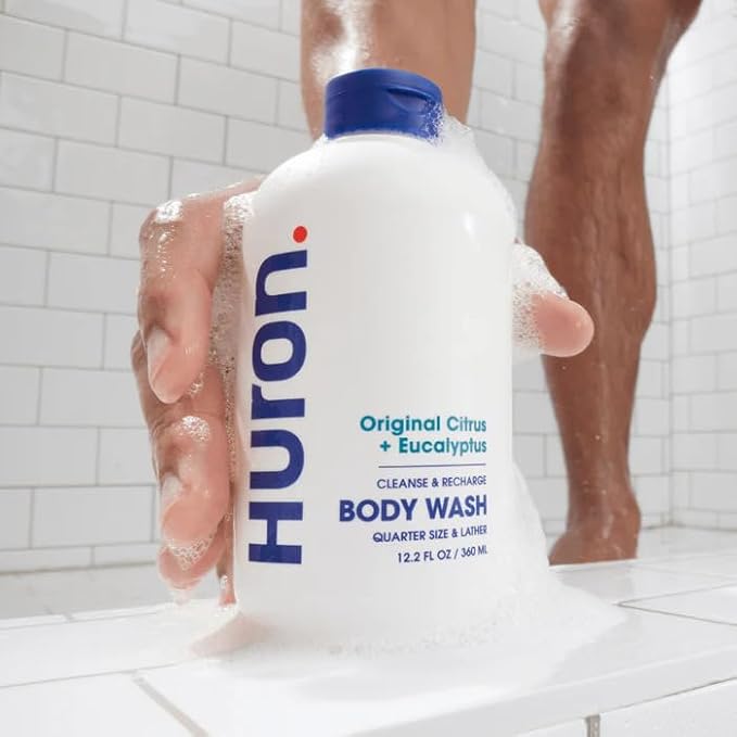 Huron Men’s Shower Kit – Shampoo, Conditioner & Body Wash with Sea Salt + Driftwood Scent, Hydrating, Phthalate-Free, non-toxic Ingredients for Hair & Skin Care, 12 fl oz (Pack of 3)