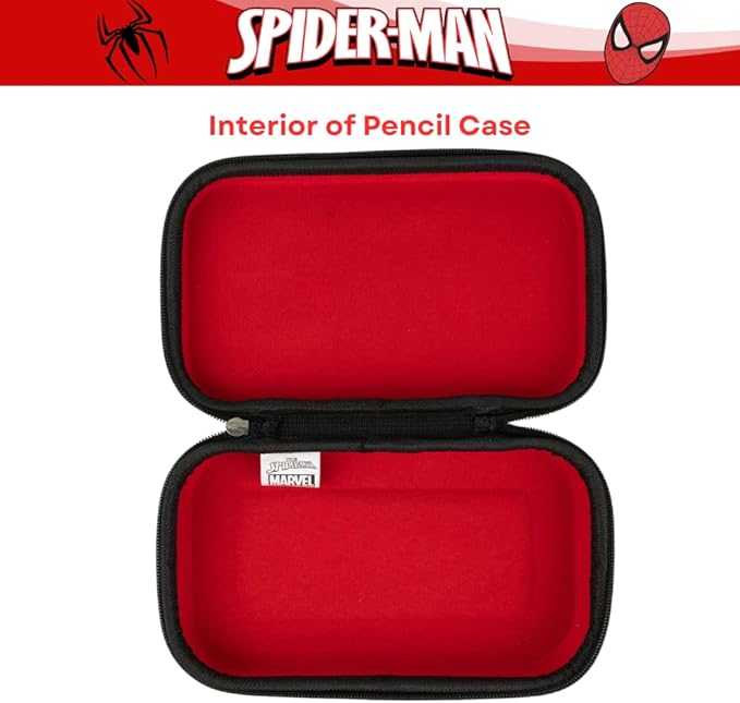 Innovative Designs Marvel Avengers Spiderman Pencil Case Set with Stickers and Gel Pens for Kids, Molded with Zip Closure, Black