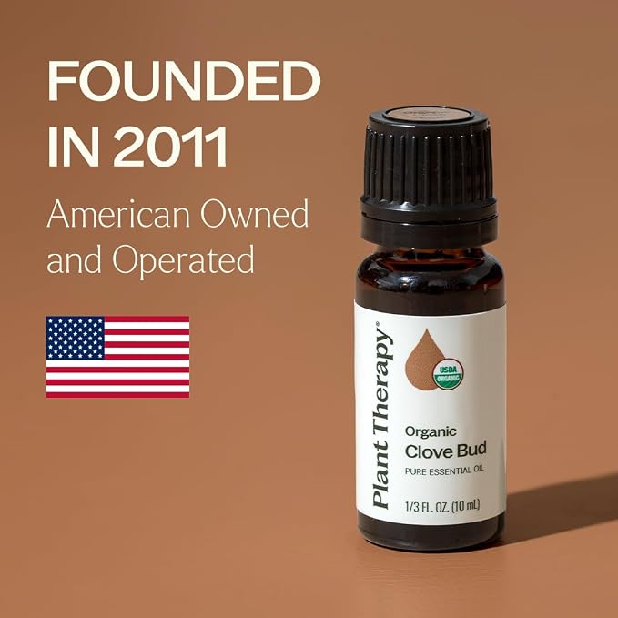 Plant Therapy Organic Clove Bud Essential Oil, 10 mL (1/3 oz), 100% Pure and Undiluted, USDA Certified Organic, Fresh and Spicy Scent, Great for Aromatherapy