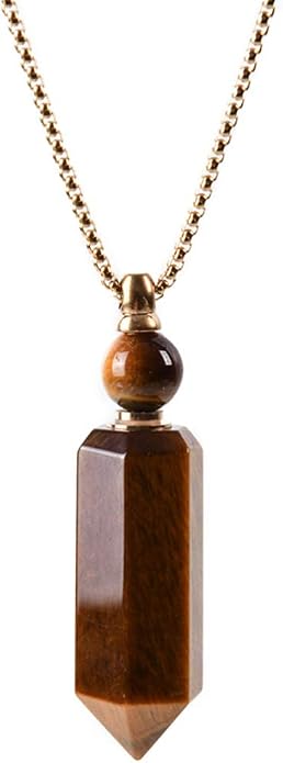YGLINE Perfume Bottle Necklace,Essential Oil Bottle Pendant,Hexagon Prism Bottle Pendant,Various Gemstones,Healing Stones,Women Gifts