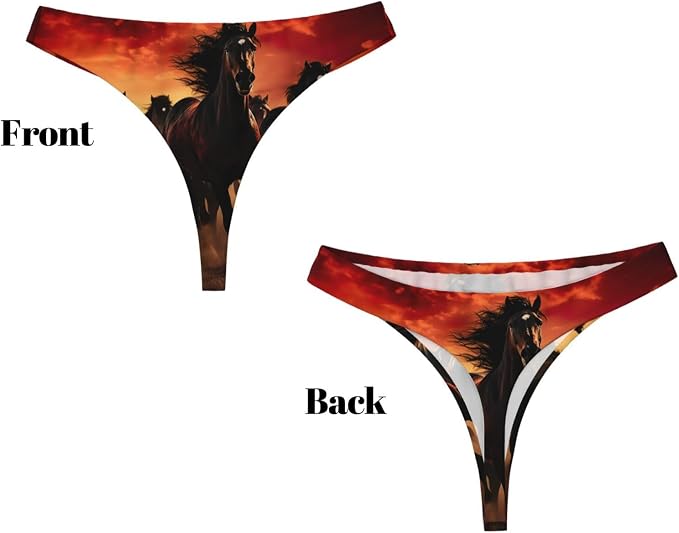Womens Black Horses Print Seamless G-String Thongs No Show Thong Panty Liners Workout Underwear