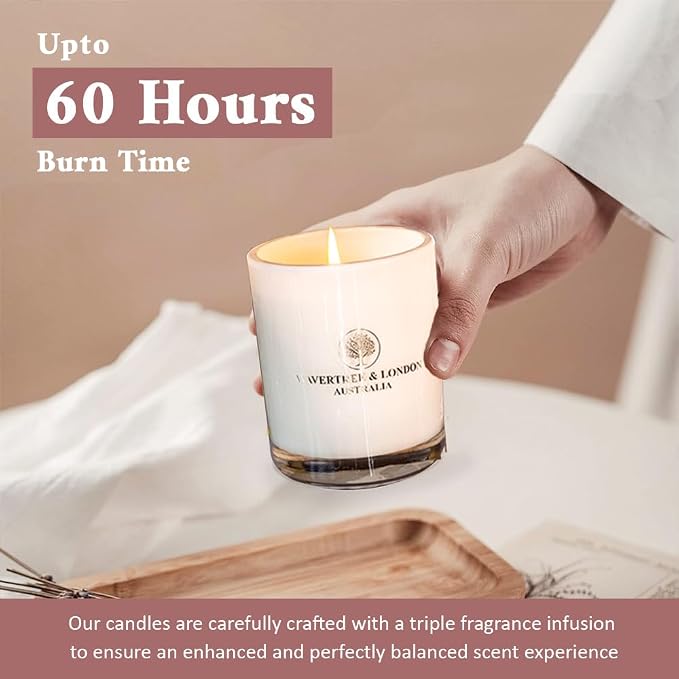 Wavertree & London Organic English Rose Scent Soy Wax Candle | Non Toxic 100% Cotton Wick Triple Scented Pure Natural Soy Wax Candles, Hand Poured in Australia | 60 Hours Burning Time, 11.66 Oz