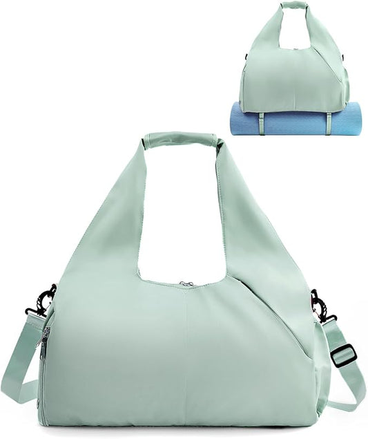 RHDZO Gym Bag for Women with Shoe Compartment Yoga Mat Bag with Wet Pocket and Water Bottle Holder Weekender Bag with Strap