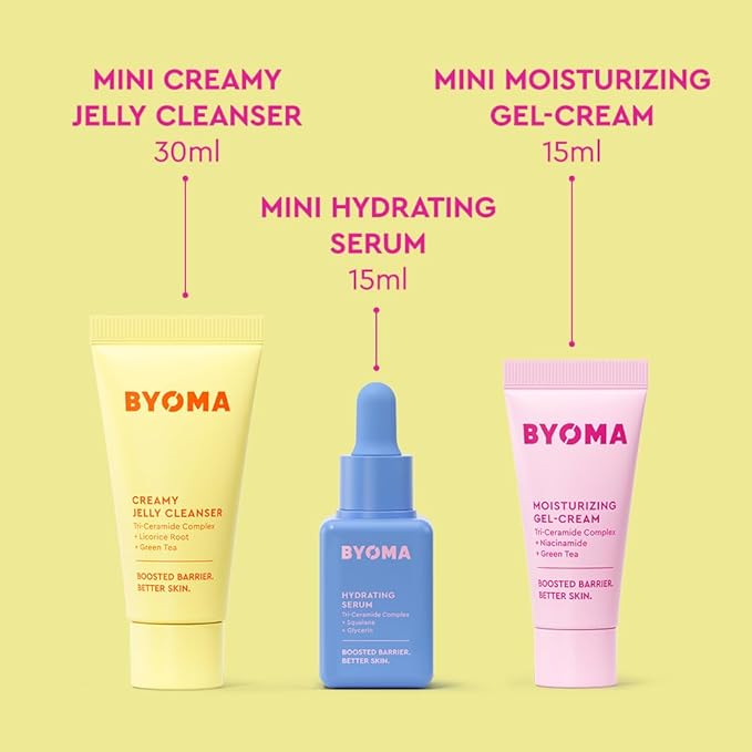 BYOMA So Hydrating Set - Barrier Repair Skincare Set - Creamy Jelly Cleanser, Hydrating Face Serum & Ceramide Face Moisturizer for Dry Skin - Anti Wrinkle, Alcohol Free Skin Care - 30ml, 15ml, 15ml