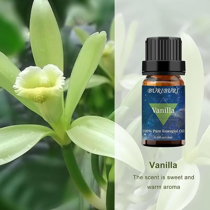 BURIBURI Vanilla Essential Oil and Coconut Oil Essential Oil, 2Pack Essential Oil Set, 100% Pure, Natural Essential Oils 10ml for Diffusers, Masage, Candle Making Soap Making
