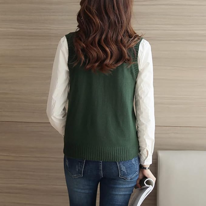 jinghuiyue Women’s V Neck Sweater Vest School Uniform Solid Color Sleeveless Knit Sweaters Pullover Tank Tops