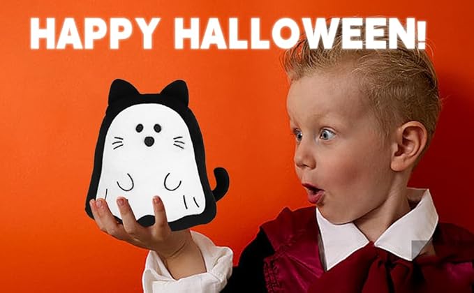 Halloween Cat Ghost Plush Cat Stuffed Animal Cute Halloween Plushies Pillow Soft Plushie Doll Gifts for Kid Decor (10 Inch)