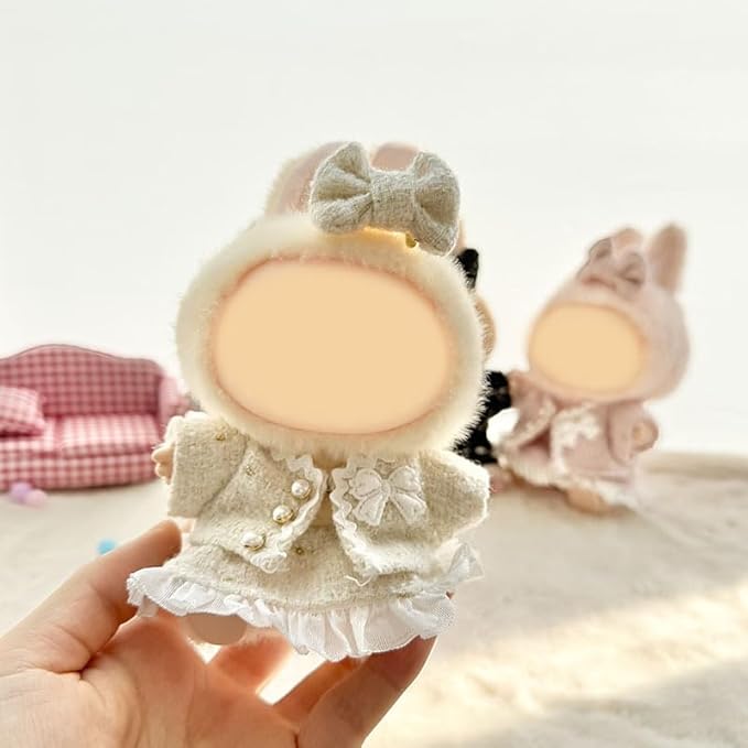 [3 in 1] 17cm Doll Clothes(NO Doll), Cute Dolls Outfit Accessories Luxury Style with White Tweed Fabric Pearl Buttons & Dress Small Kawaii Clothes Set for Dolls (Style 16)