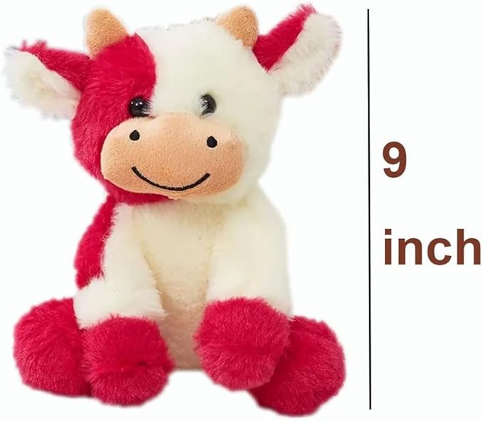 Cow Stuffed Animals Soft Plush Cute Cow Doll for Boys Girls 8in (zuo NIU Hong se)