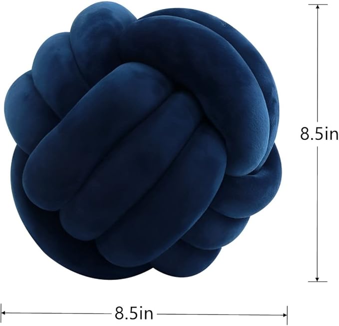 Knot Pillow Ball Round Cushion Pillows, Children Room Decoration Plush Toys Calming Stress Relief Toy (Dark Blue,8.5in/22cm)