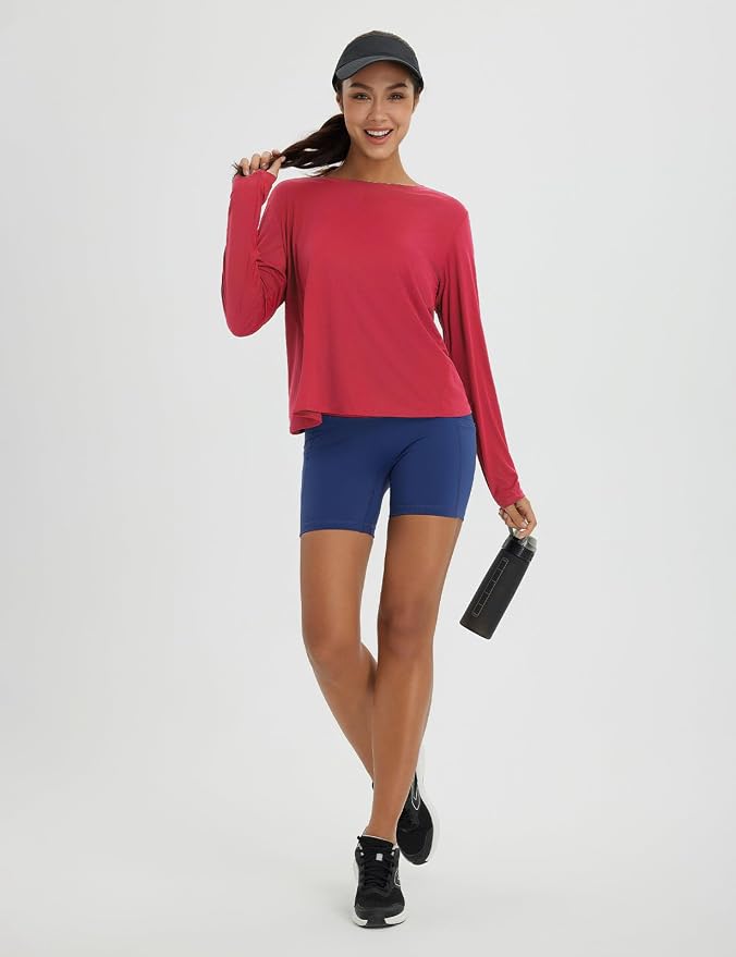 baleaf Women's Long Sleeve Workout Tops Running Sun Shirts Split Back | UPF 50+, Quick Dry, Lightweight, Breathable, Moisture-wicking, SPF, UV, for Athletic, Gym, Hiking, Tennis, Outdoor