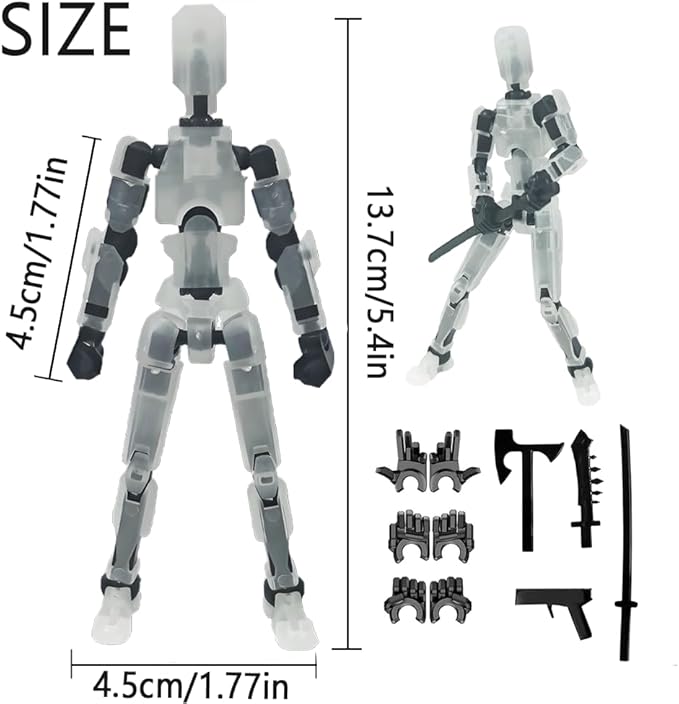 Titan 13 Action Figure,Lucky Robot 13 Action Figures,Creative 3D Printed Action Figure,Multi Jointed Action Figures Desktop Decorations for Kids Adult(Transparent-Assembly Required)