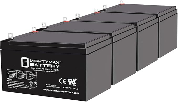 Mighty Max Battery ML15-12NB 12V 15AH Replacement Battery Compatible with Little Tikes H2 Toy Car - 4 Pack