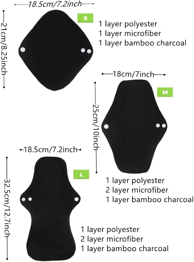 Random Prints Adjustable Snaps Reusable Menstrual Pads - 9 pcs Three Size Cloth Sanitary Pads with 1 Bag