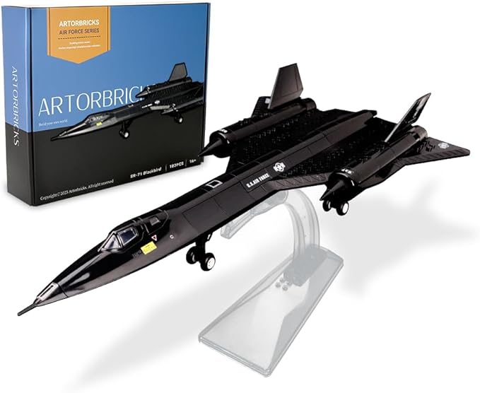 ArtorBricks SR-71 Reconnaissance Blackbird Airplane Military Building Set with Display Stand - 183Piece Model Kit for Adults, Collectors & Hobbyists