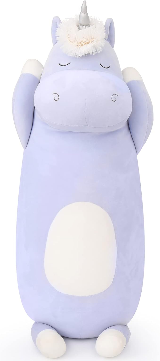 MorisMos 24" Unicorn Body Pillow, Soft Plush Toy for Kids & Adults, Blue